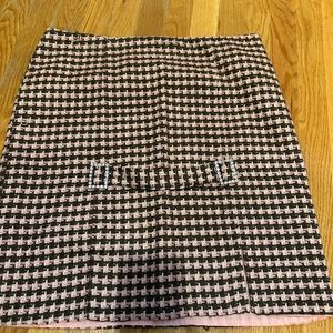 Kicky pink taupe and cream wool blend knee length skirt w pink silk lining